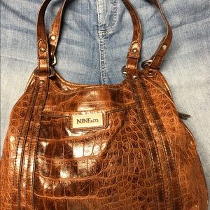 Nine & Co Leather Faux Croc Brown Shoulder Bag